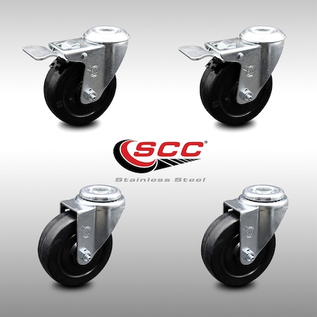 Service Caster 4 Inch SS Soft Rubber Swivel Bolt Hole Caster Set with 2 Total Lock Brake SCC SCC-SSBHTTL20S414-SRS-2-S-2